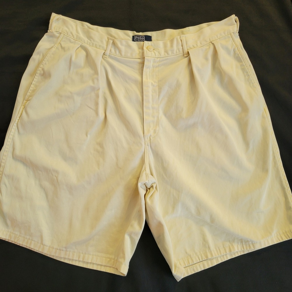 Vintage Polo Ralph Lauren Chino Shorts Mens 36 Yellow Pleated Made in USA Cotton